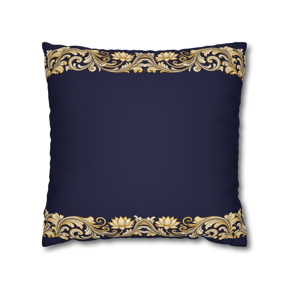 Baroque Gold Scroll Decorative Pillowcase — Navy Square Throw Pillow Cover