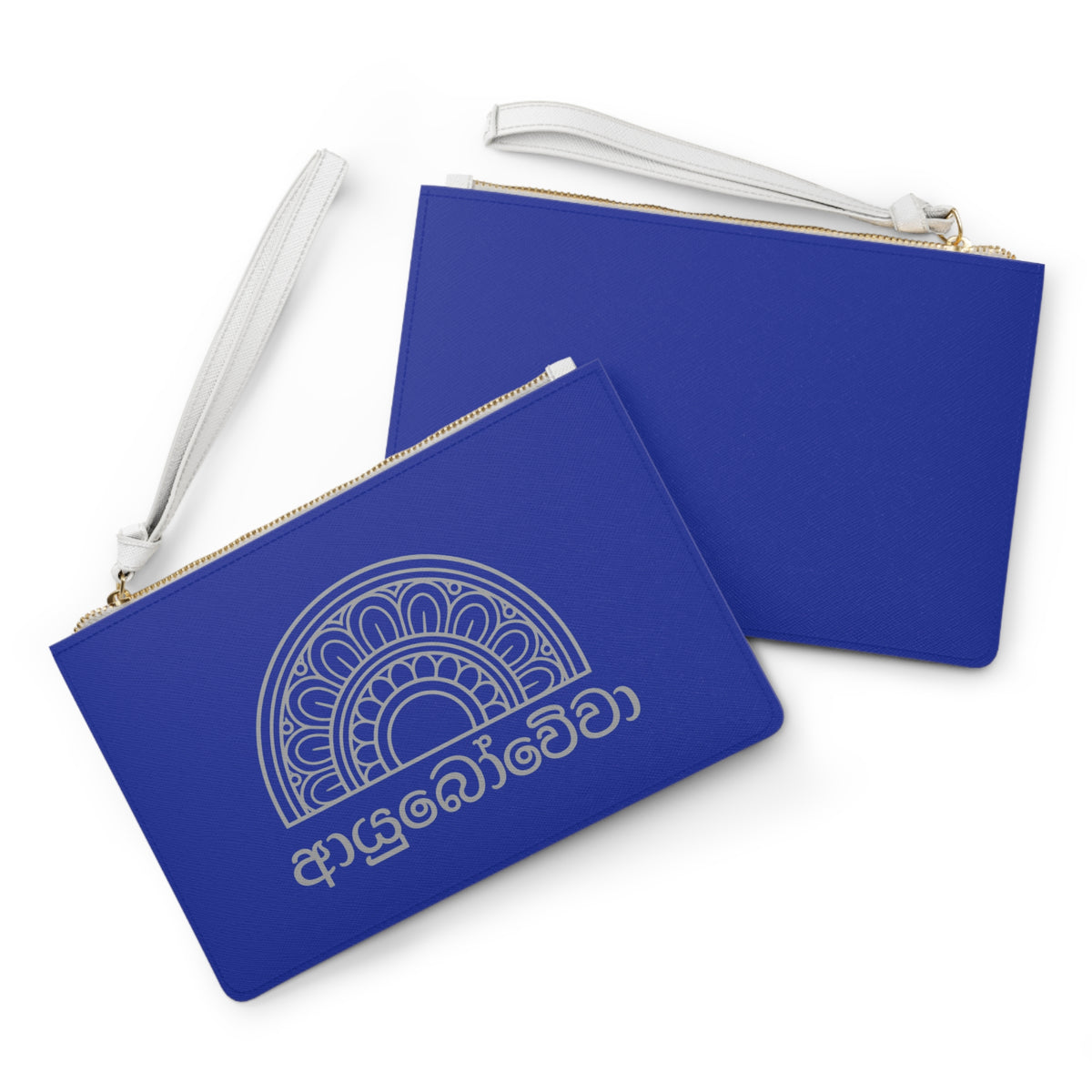Sri Lankan Sinhala Script Clutch Bag | Cobalt Blue Wristlet
