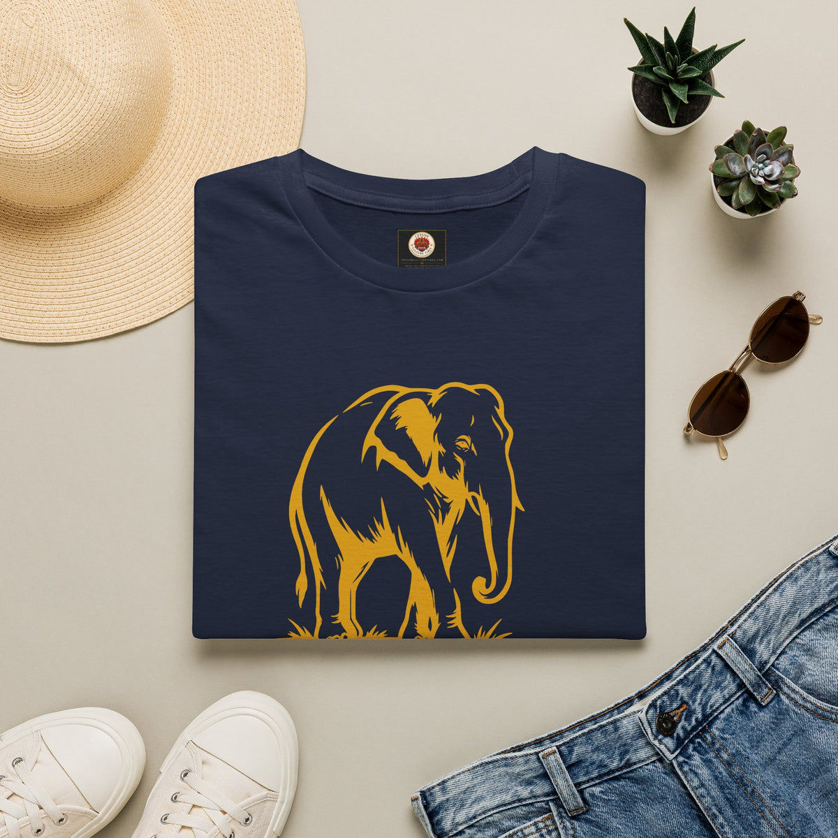 Sri Lanka Elephant Unisex T-Shirt Minimal Ochre Graphic Tee