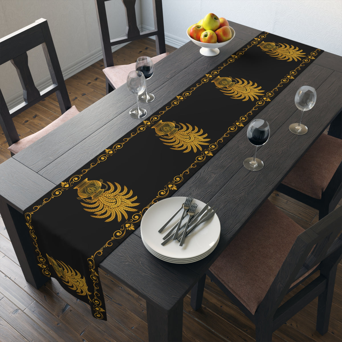 Punkalasa Table Runner Sri Lankan Gold Blessing Black Baroque Dining Table Linen
