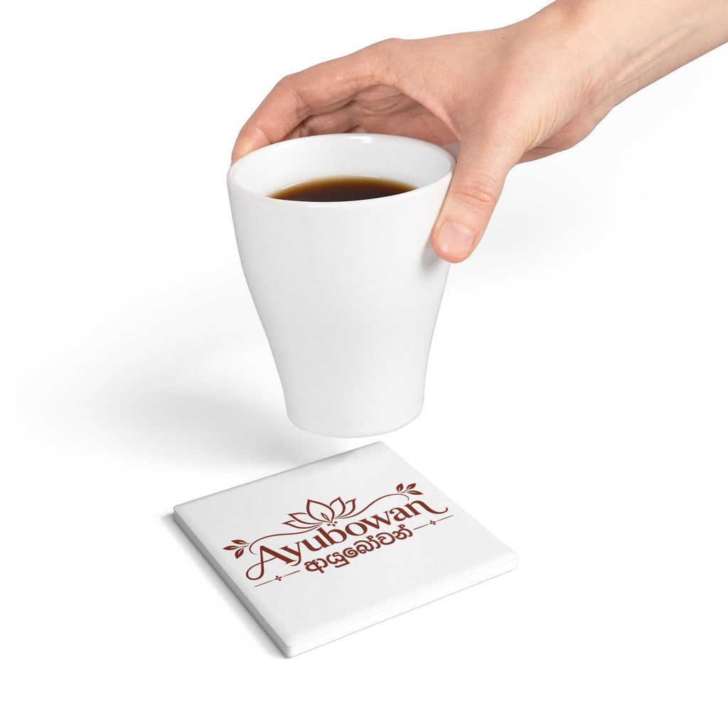 Ayubowan Lotus  Ceramic Coaste Sri Lankan Blessing Burgundy Typography Drink Coaster