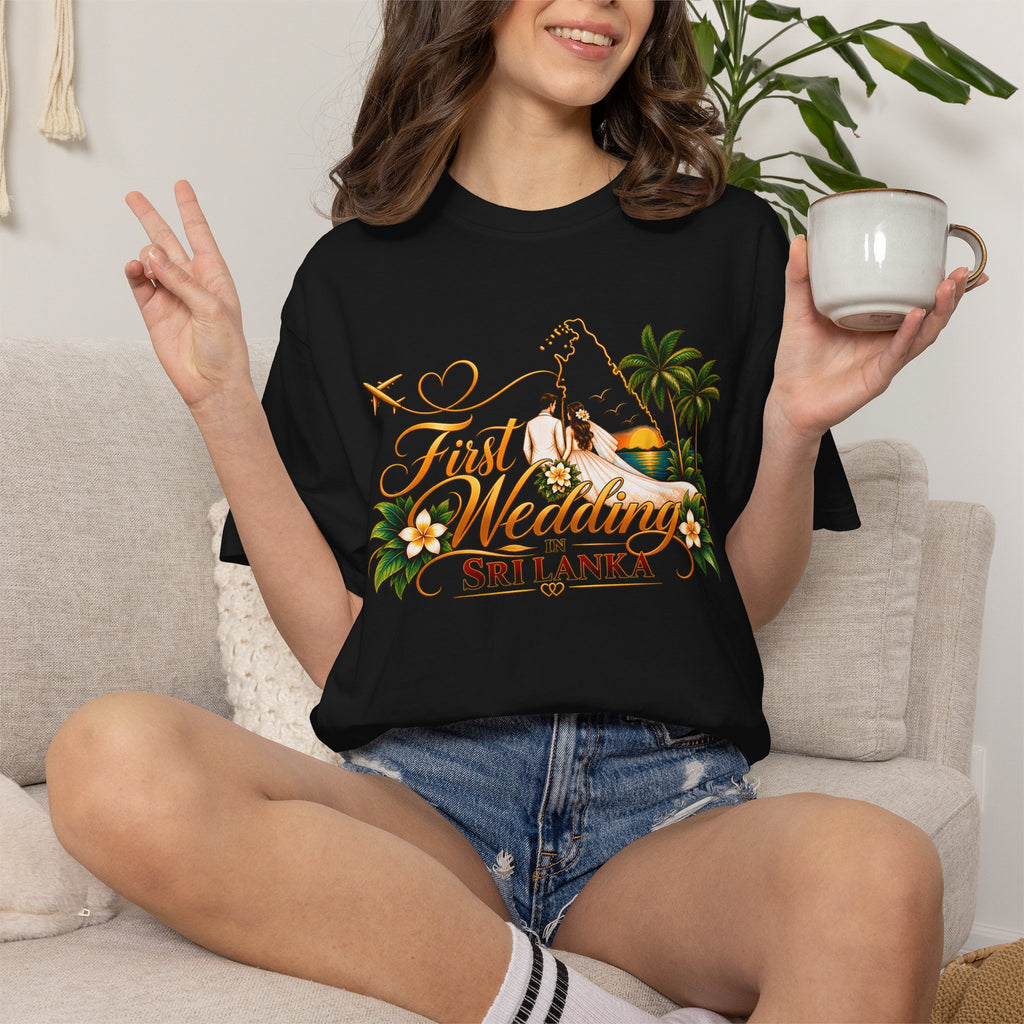 Sri Lanka Destination Wedding T-Shirt — "First Wedding Sri Lanka" Couple Tee (Roshini & Rohan 2026)