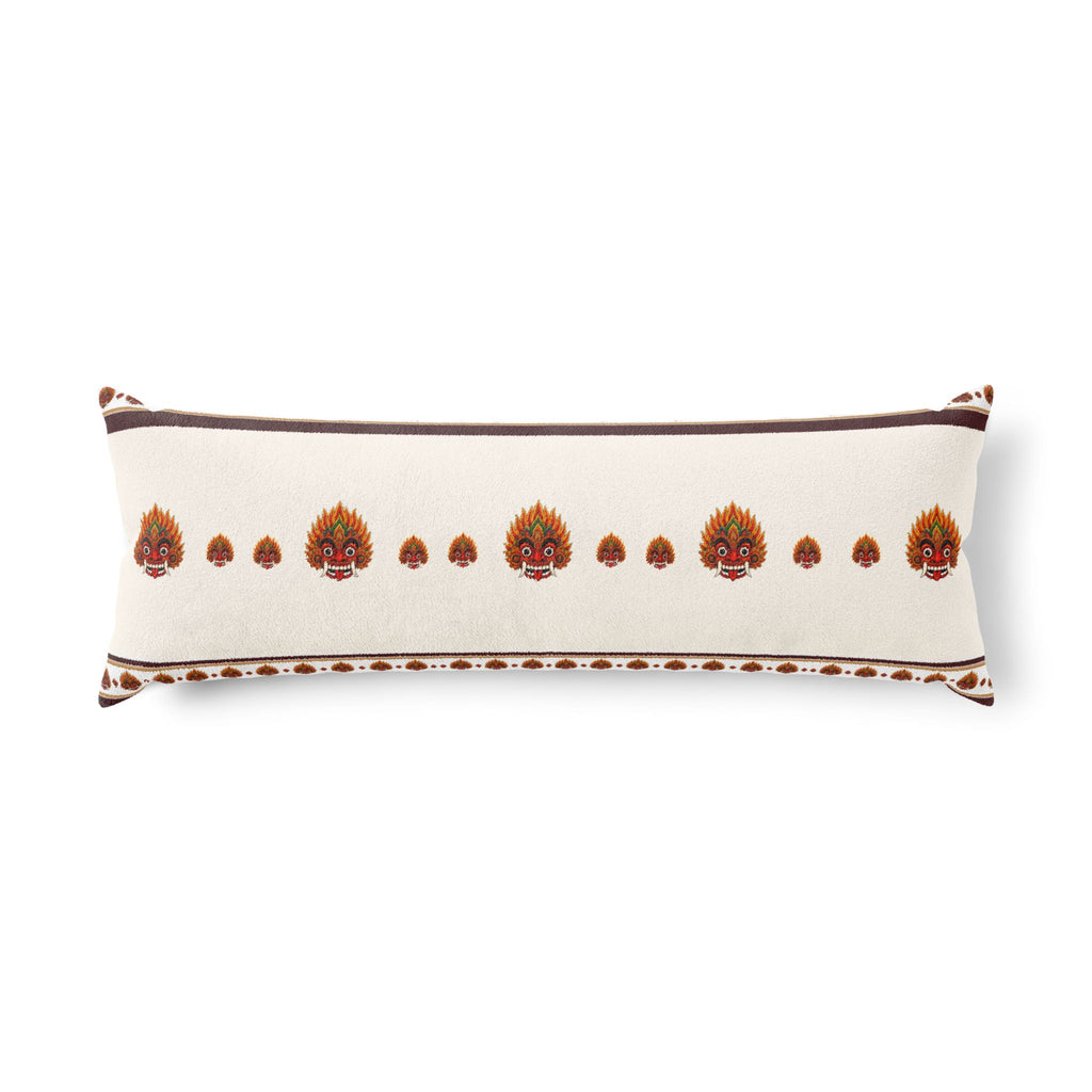 Raksha Mask Lumbar Pillow Cover Sri Lankan Devil Dance Long Decorative Cushion