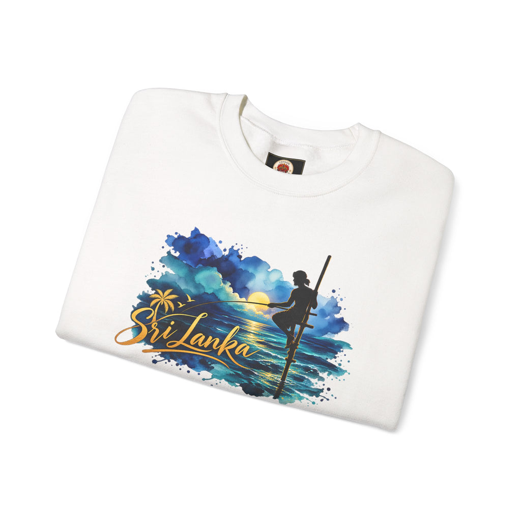 Sri Lanka Surf Crewneck Sweatshirt - Watercolor Stilt Fisherman Graphic