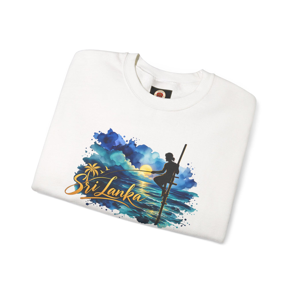 Sri Lanka Surf Crewneck Sweatshirt - Watercolor Stilt Fisherman Graphic