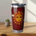 Ceylon Sun Face Tumbler Crimson & Gold Surya Design | 20oz Stainless Steel Travel Mug | Ceylon Culture Vibes