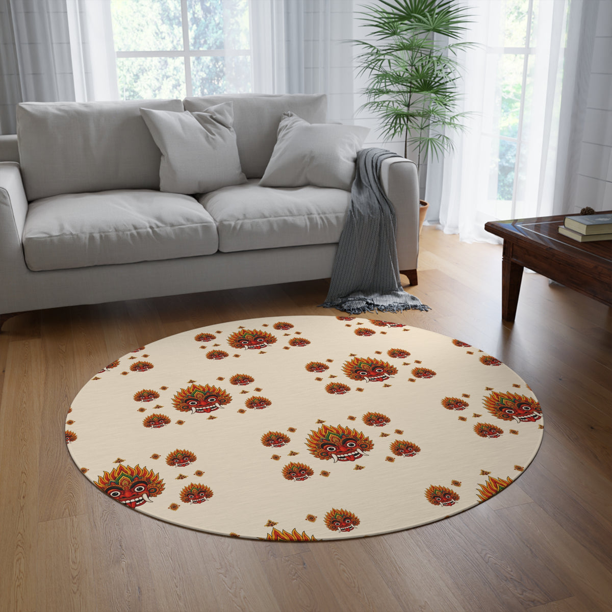 Raksha Mask Round Rug Sri Lankan Devil Dance