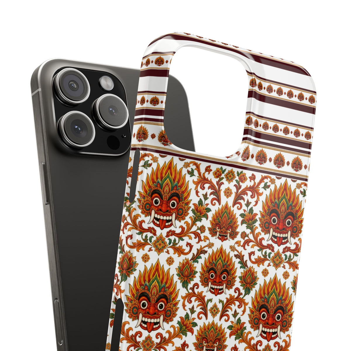 Sri Lankan Gift Slim Phone Case Raksha Floral Folk Mask Pattern