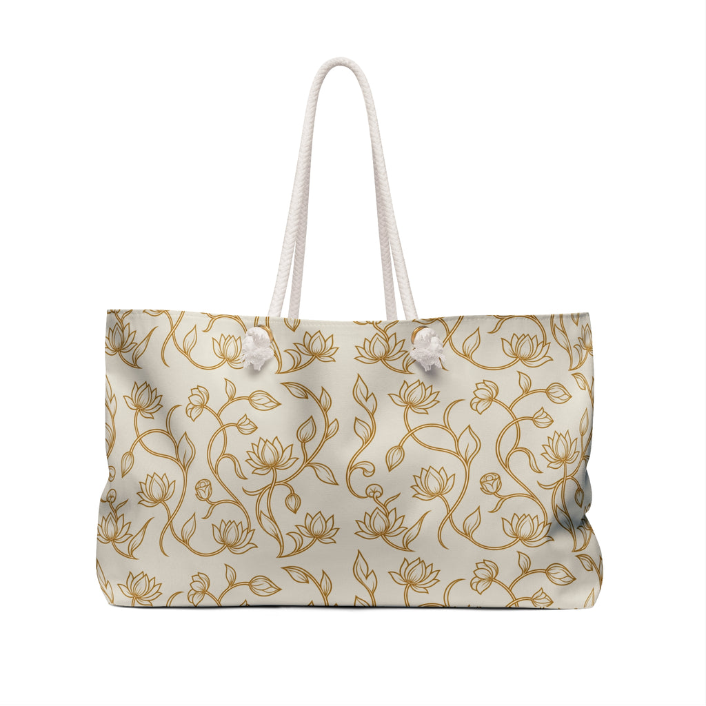 Ceylon Lotus Weekender Bag Sri Lankan Temple Flower Gold Botanical Travel Tote