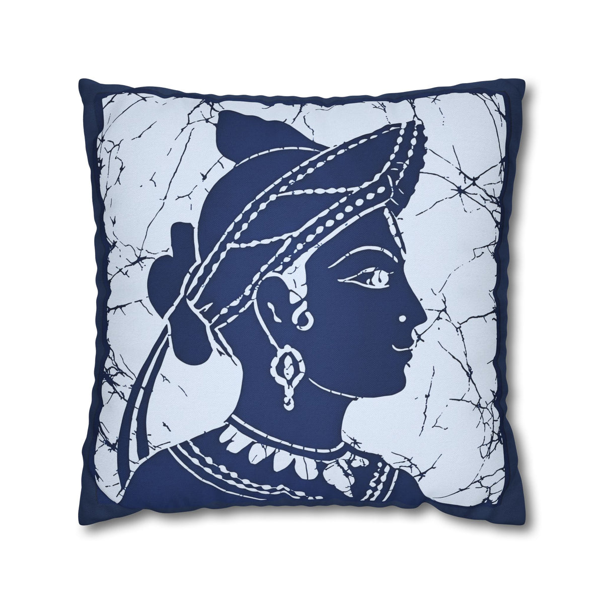 Sigiriya Apsara Batik Cushion Cover Navy Blue Sri Lankan Heritage Throw Pillow
