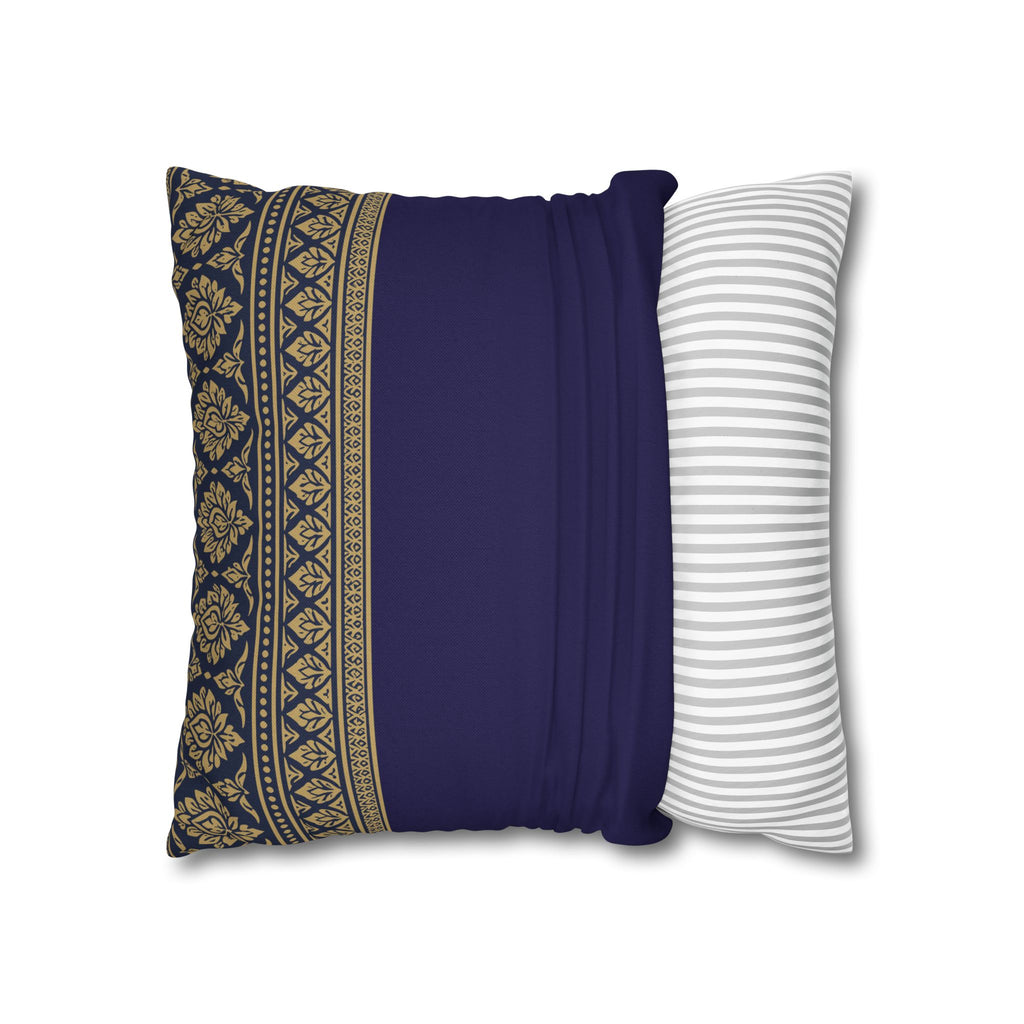 Navy & Gold Border Cushion Cover Sri Lankan Gift Pillowcase