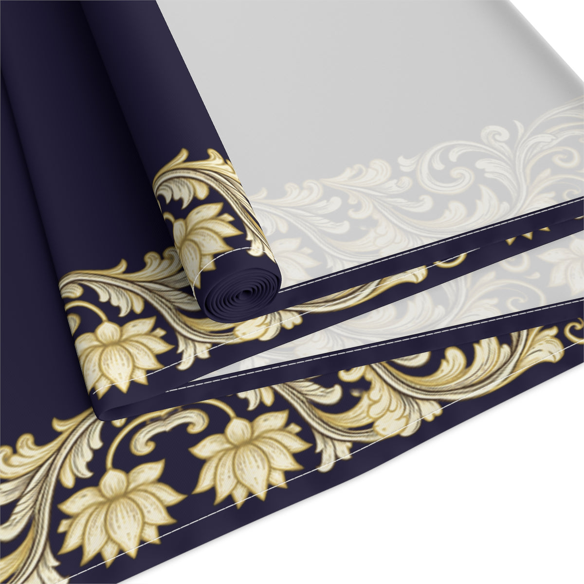 Navy & Gold Baroque Table Runner | Elegant Dining Décor