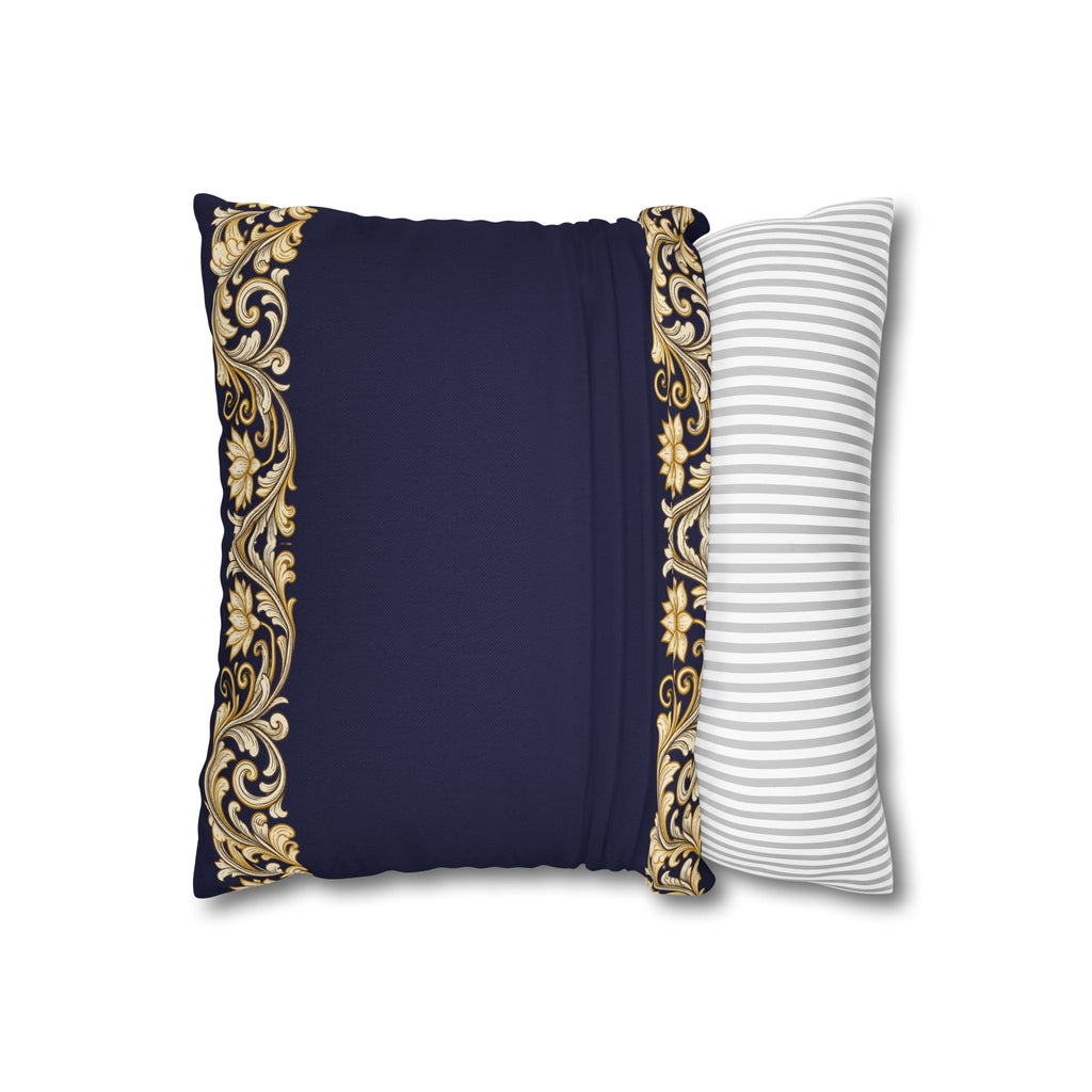 Baroque Gold Scroll Decorative Pillowcase — Navy Square Throw Pillow Cover