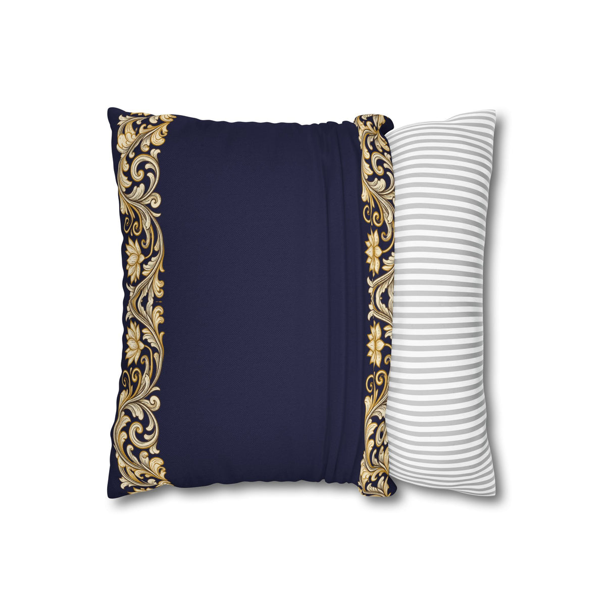 Baroque Gold Scroll Decorative Pillowcase — Navy Square Throw Pillow Cover