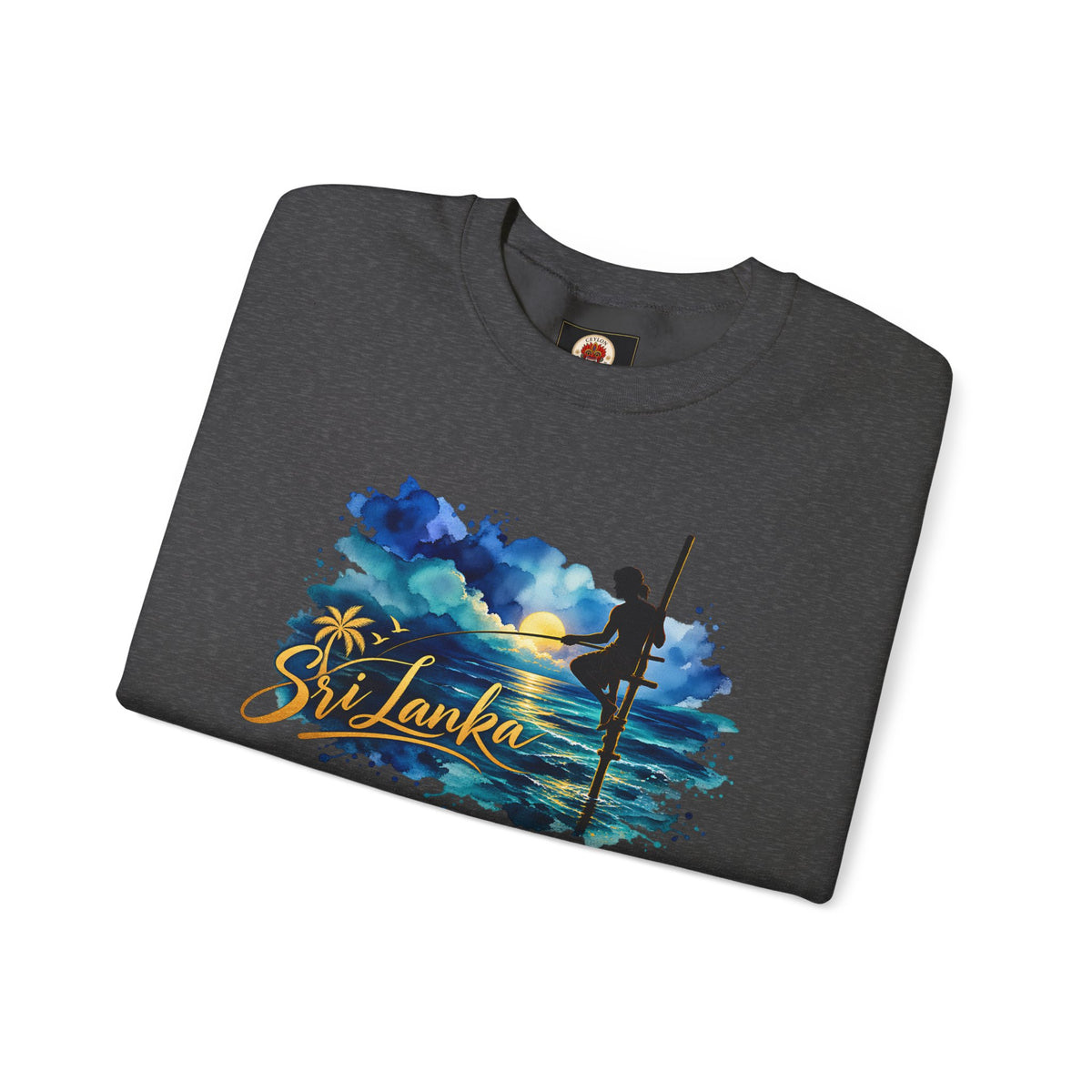 Sri Lanka Surf Crewneck Sweatshirt - Watercolor Stilt Fisherman Graphic