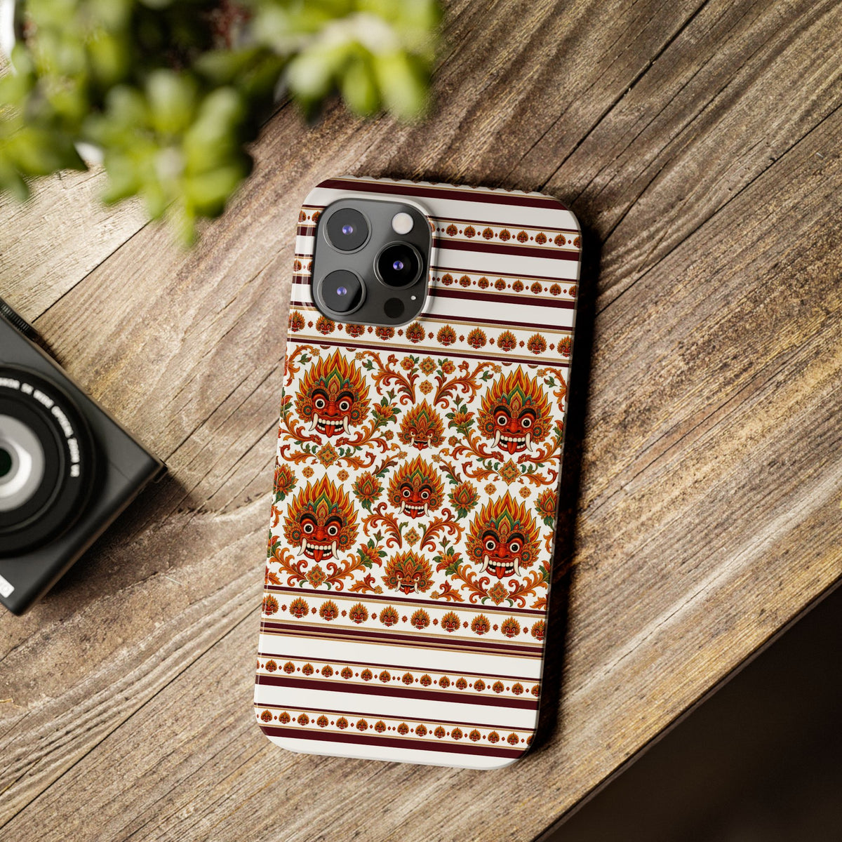 Sri Lankan Gift Slim Phone Case Raksha Floral Folk Mask Pattern