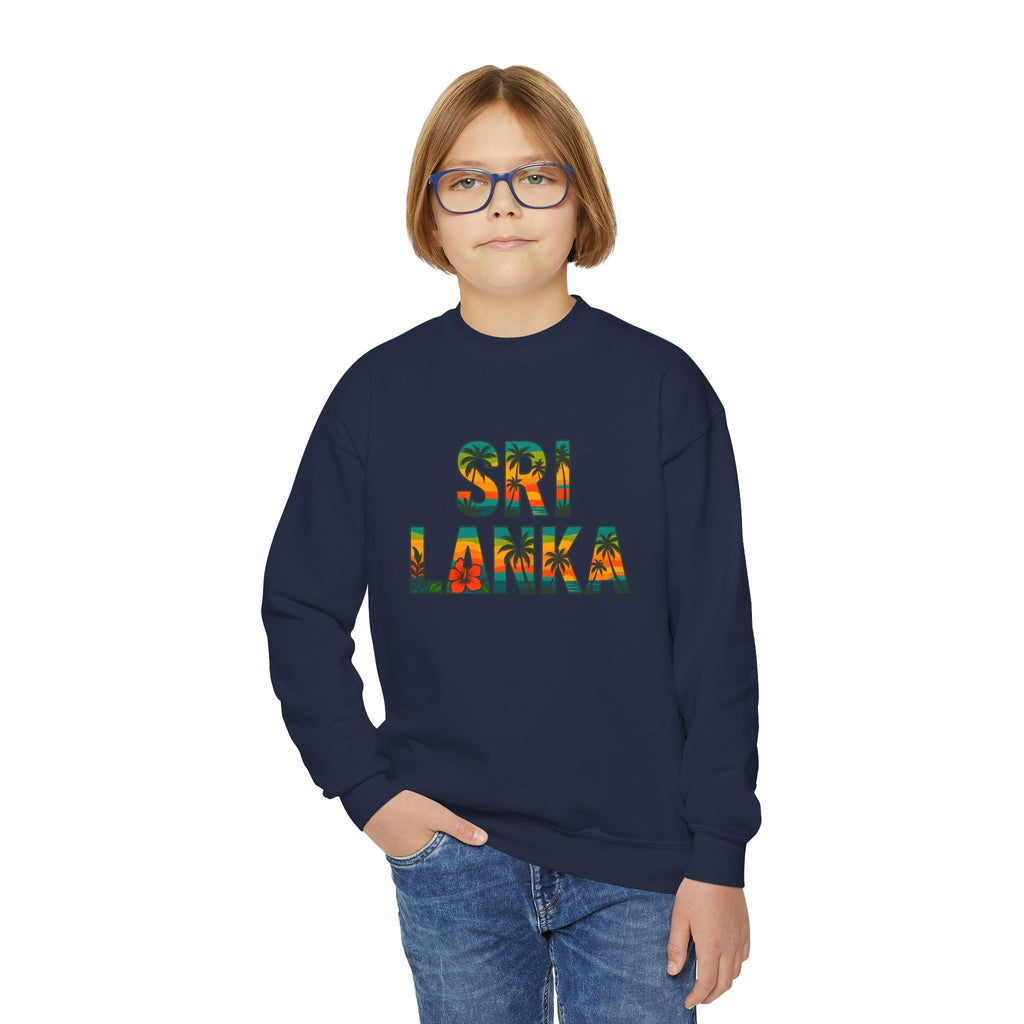 Sri Lanka Kids’ Crewneck Sweatshirt | Tropical Floral Lettering