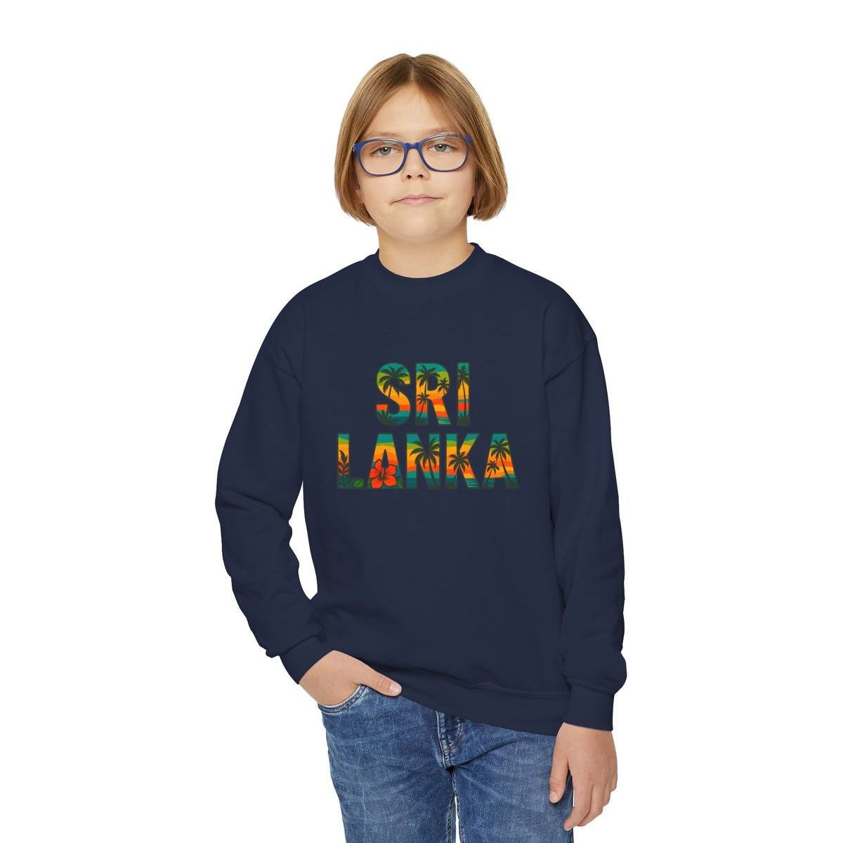 Sri Lanka Kids’ Crewneck Sweatshirt | Tropical Floral Lettering