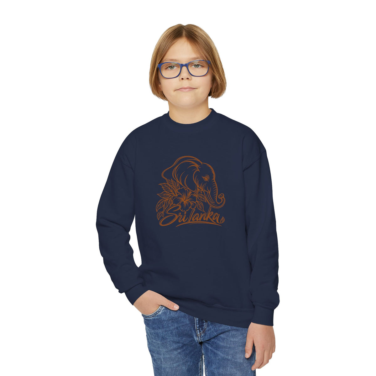 Sri Lankan Elephant Kids’ Sweatshirt | Floral Crewneck