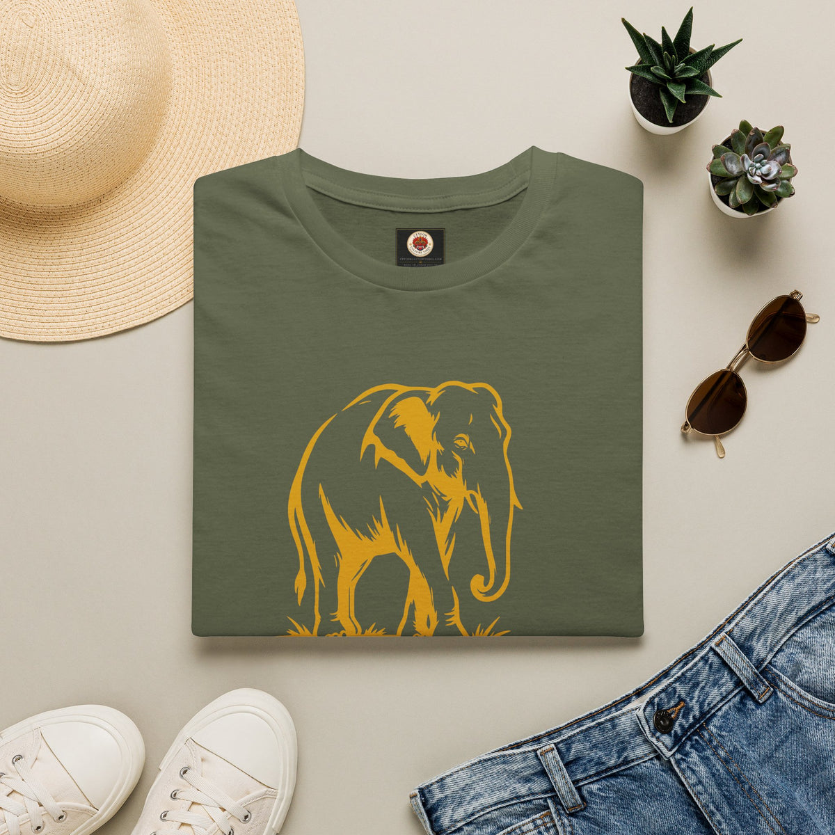 Sri Lanka Elephant Unisex T-Shirt Minimal Ochre Graphic Tee