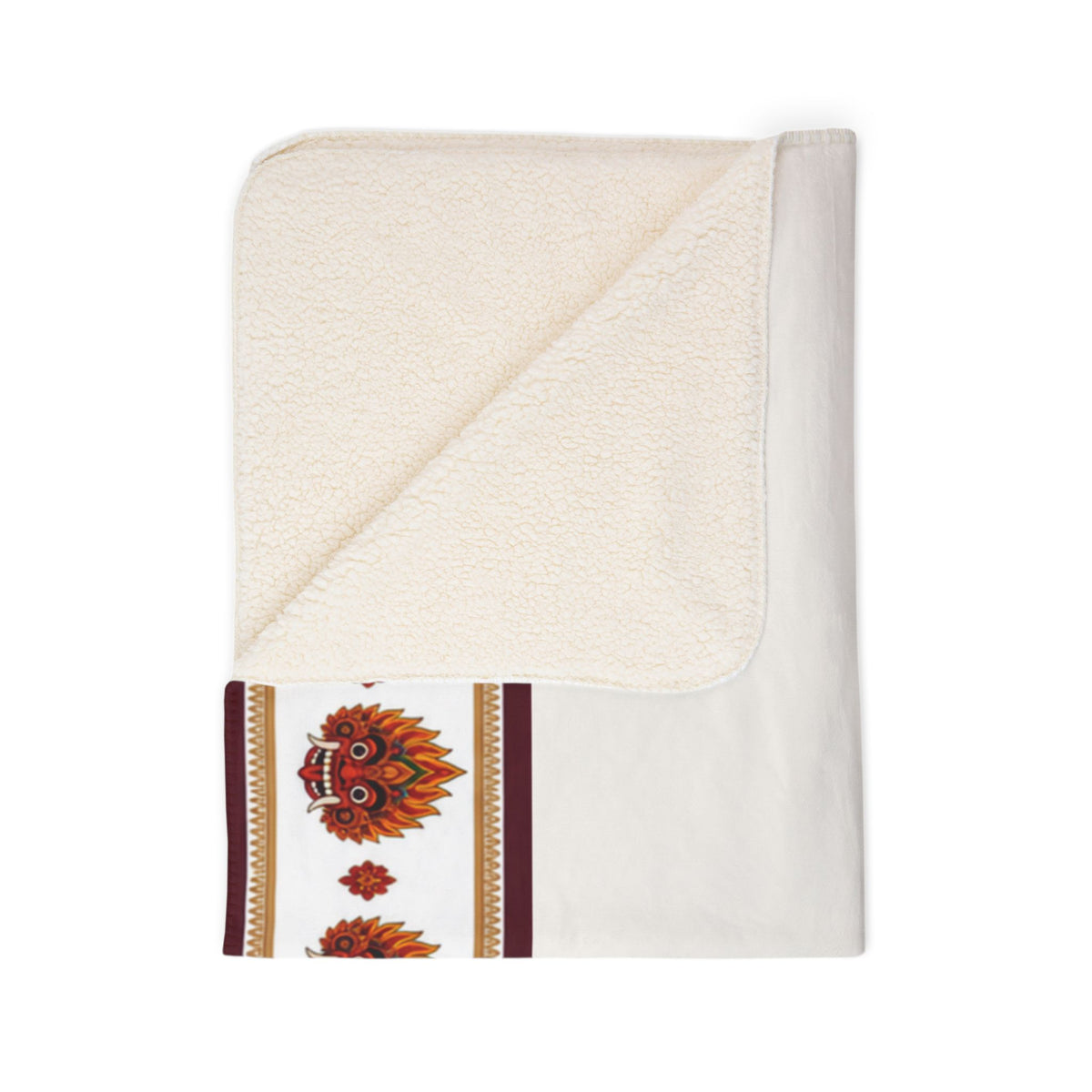 Raksha Mask Border Fleece Blanket Sri Lankan Devil Dance Sherpa Throw | Ceylon Culture Vibes