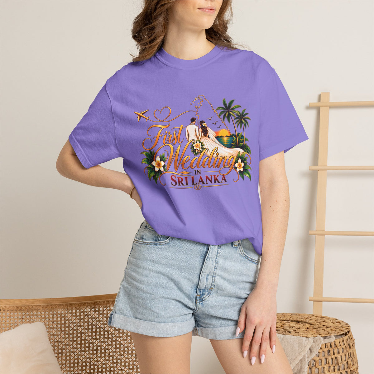 Sri Lanka Destination Wedding T-Shirt — "First Wedding Sri Lanka" Couple Tee (Roshini & Rohan 2026)