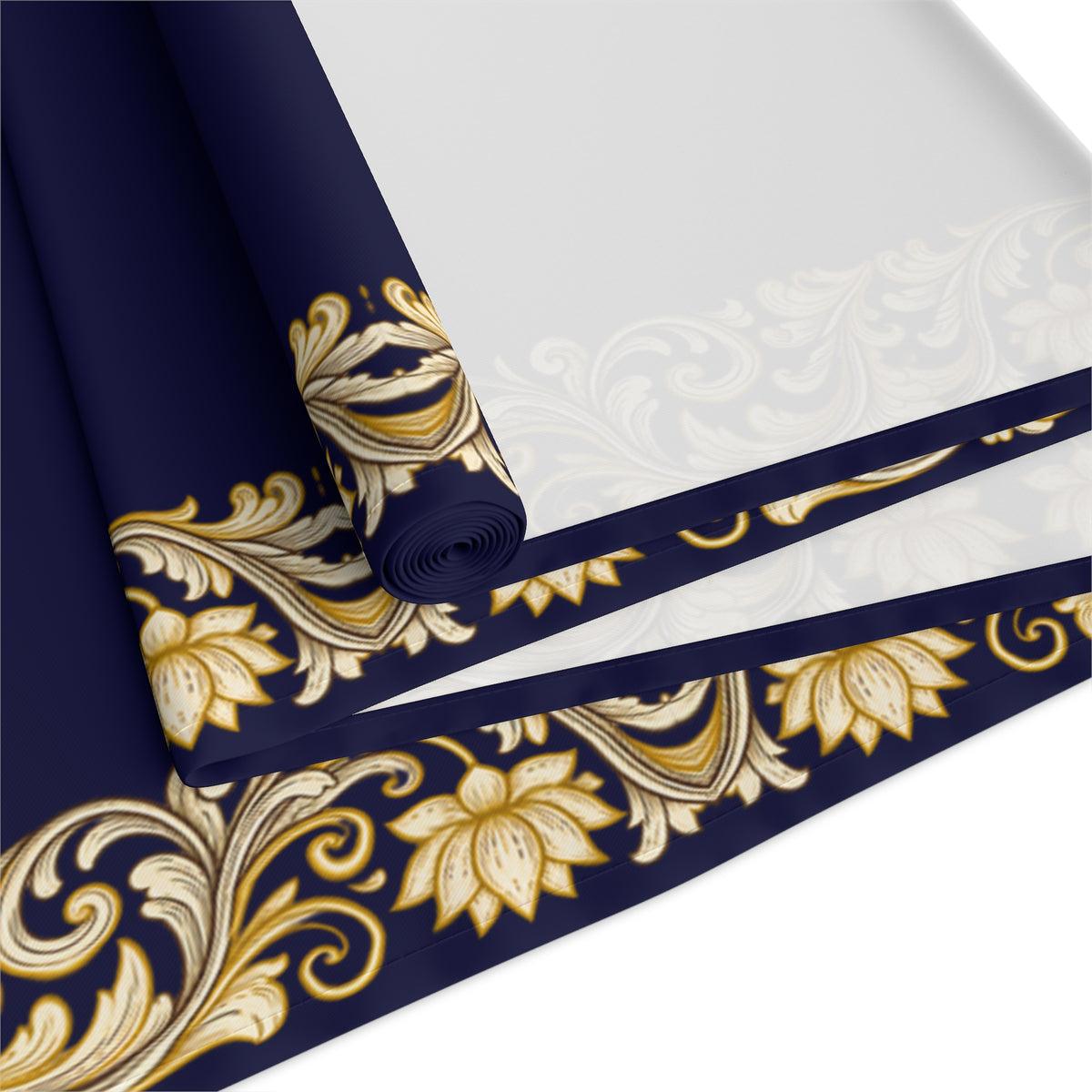 Navy & Gold Baroque Table Runner | Elegant Dining Décor