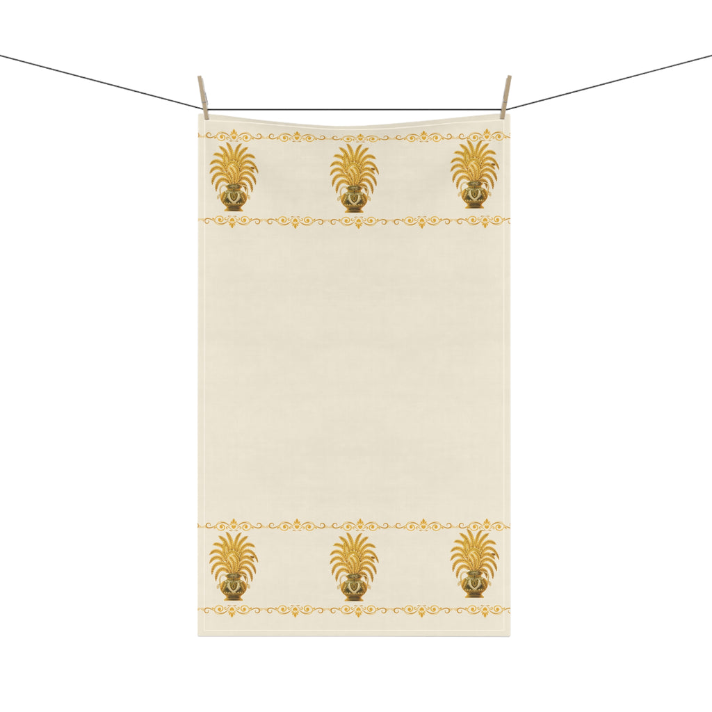 Punkalasa Border Tea Towel Sri Lankan Gold Blessing Cream Heritage Kitchen Dish Towel