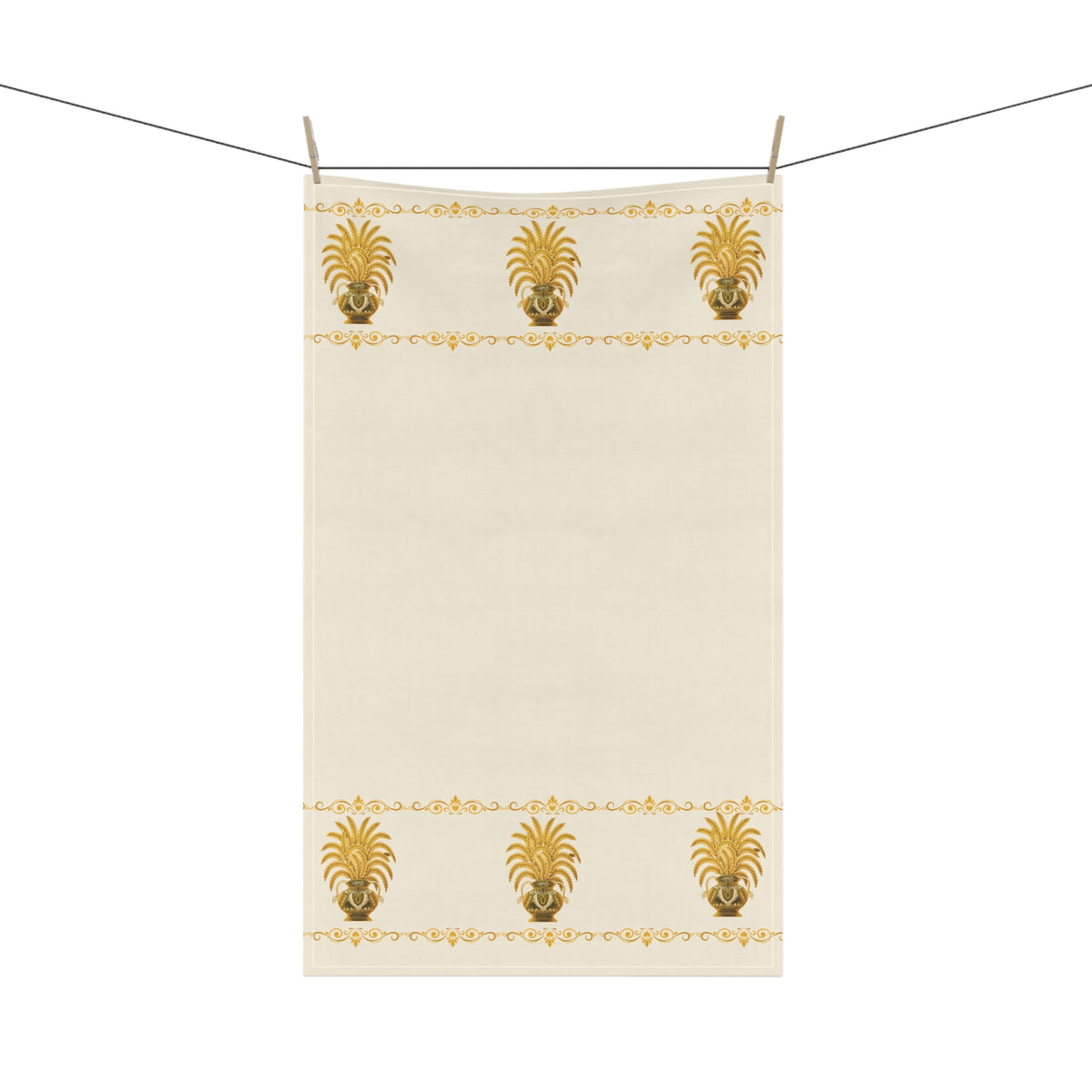 Punkalasa Border Tea Towel Sri Lankan Gold Blessing Cream Heritage Kitchen Dish Towel