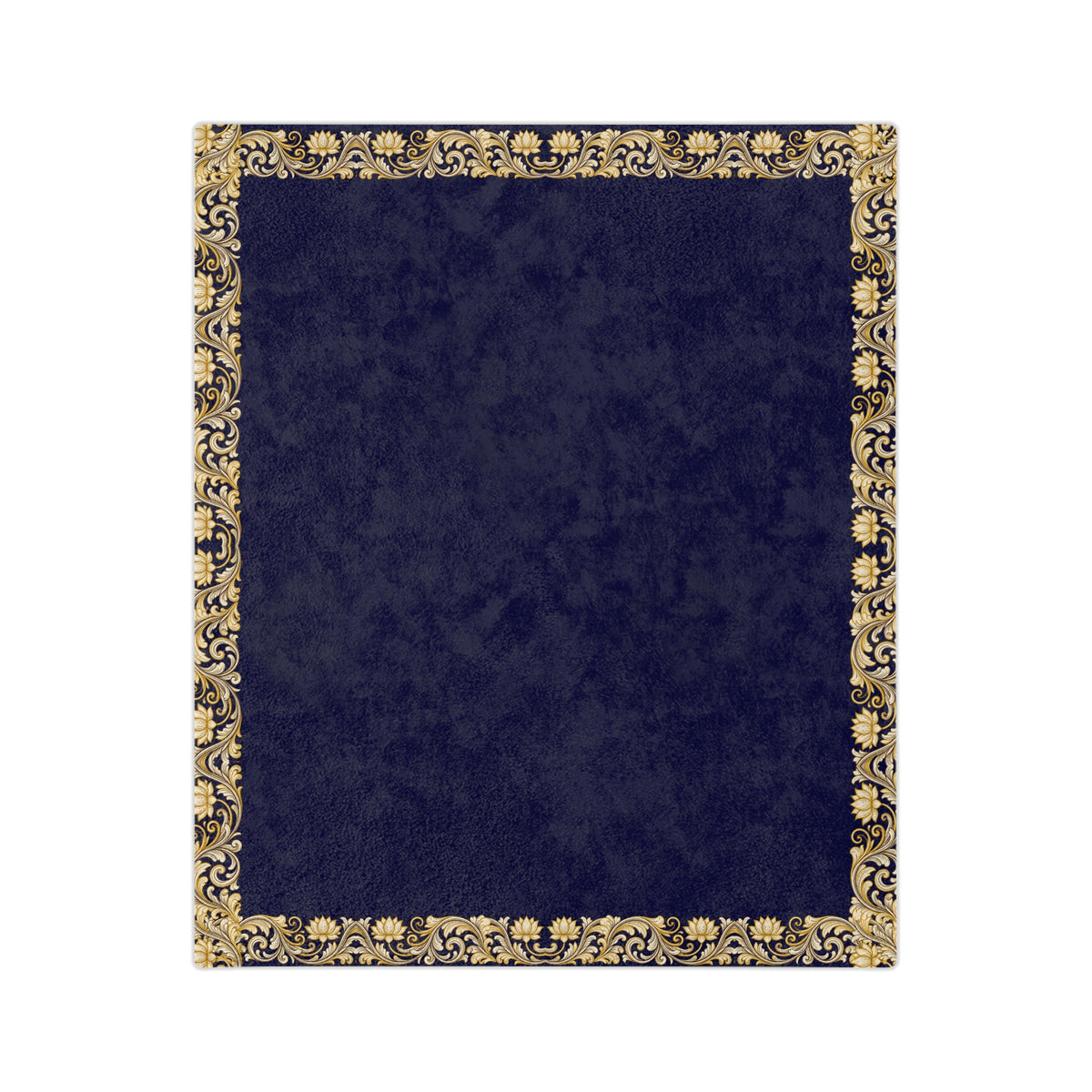 Navy & Gold Ornate Border Velveteen Microfiber Blanket