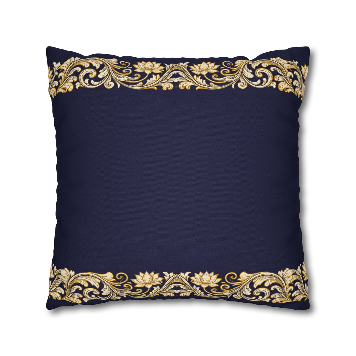 Baroque Gold Scroll Decorative Pillowcase — Navy Square Throw Pillow Cover