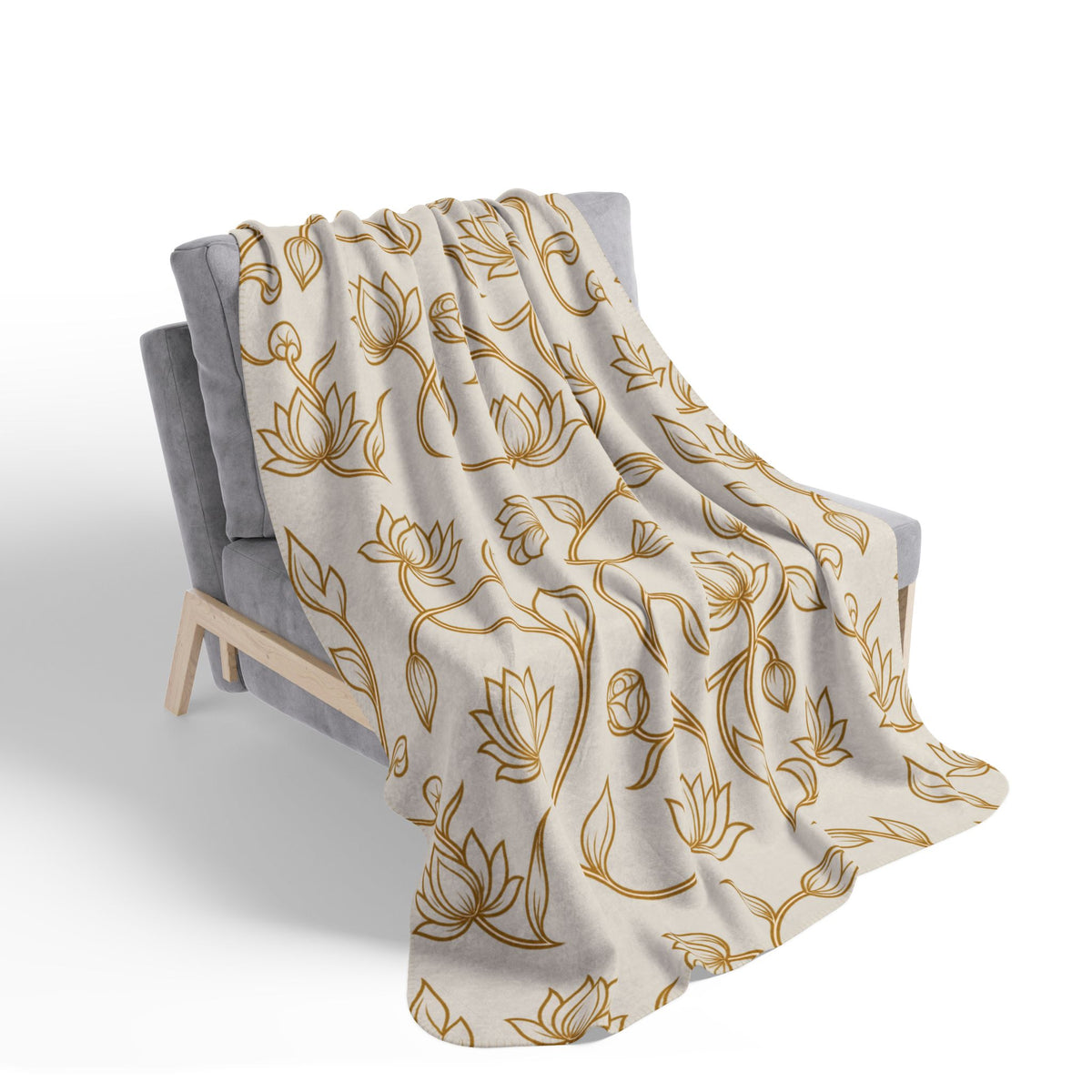 Ceylon Lotus Sherpa Blanket Sri Lankan Temple Flower Gold Botanical Fleece Throw