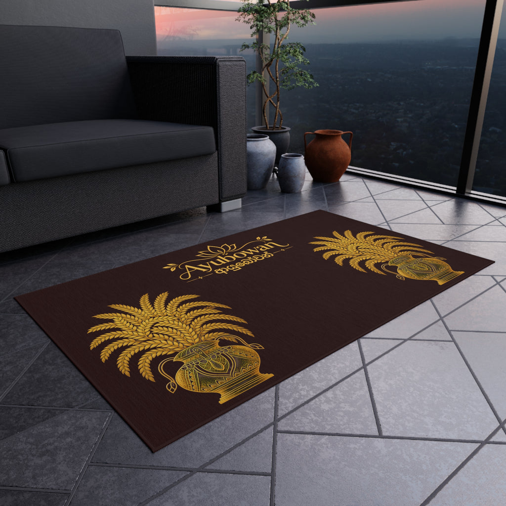 Ayubowan Welcome Rug Sri Lankan Punkalasa Ceremonial Pot Gold Heritage Floor Mat