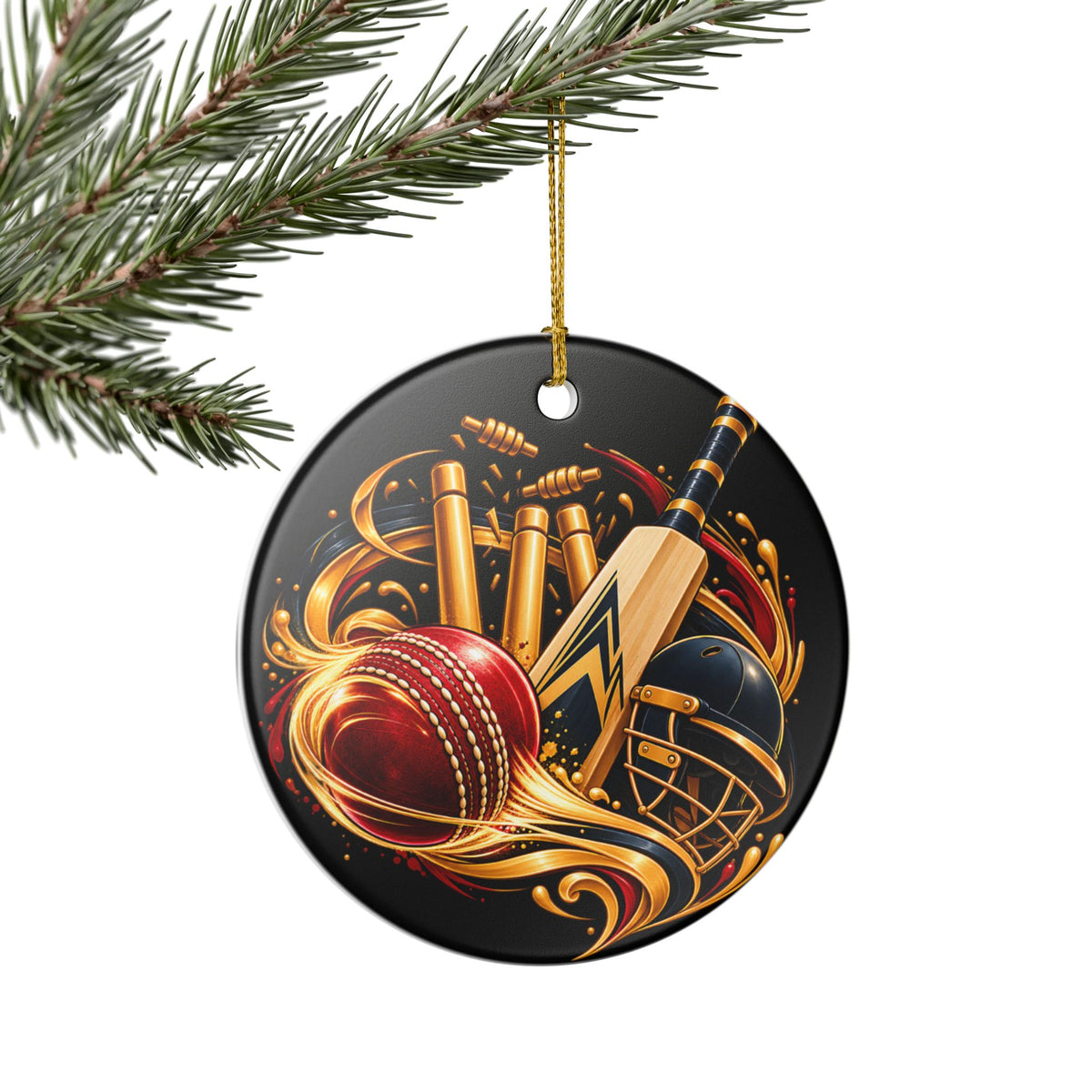 Cricket Heart Ornament  Ceramic Sports Decoration with Bat, Ball & Helmet