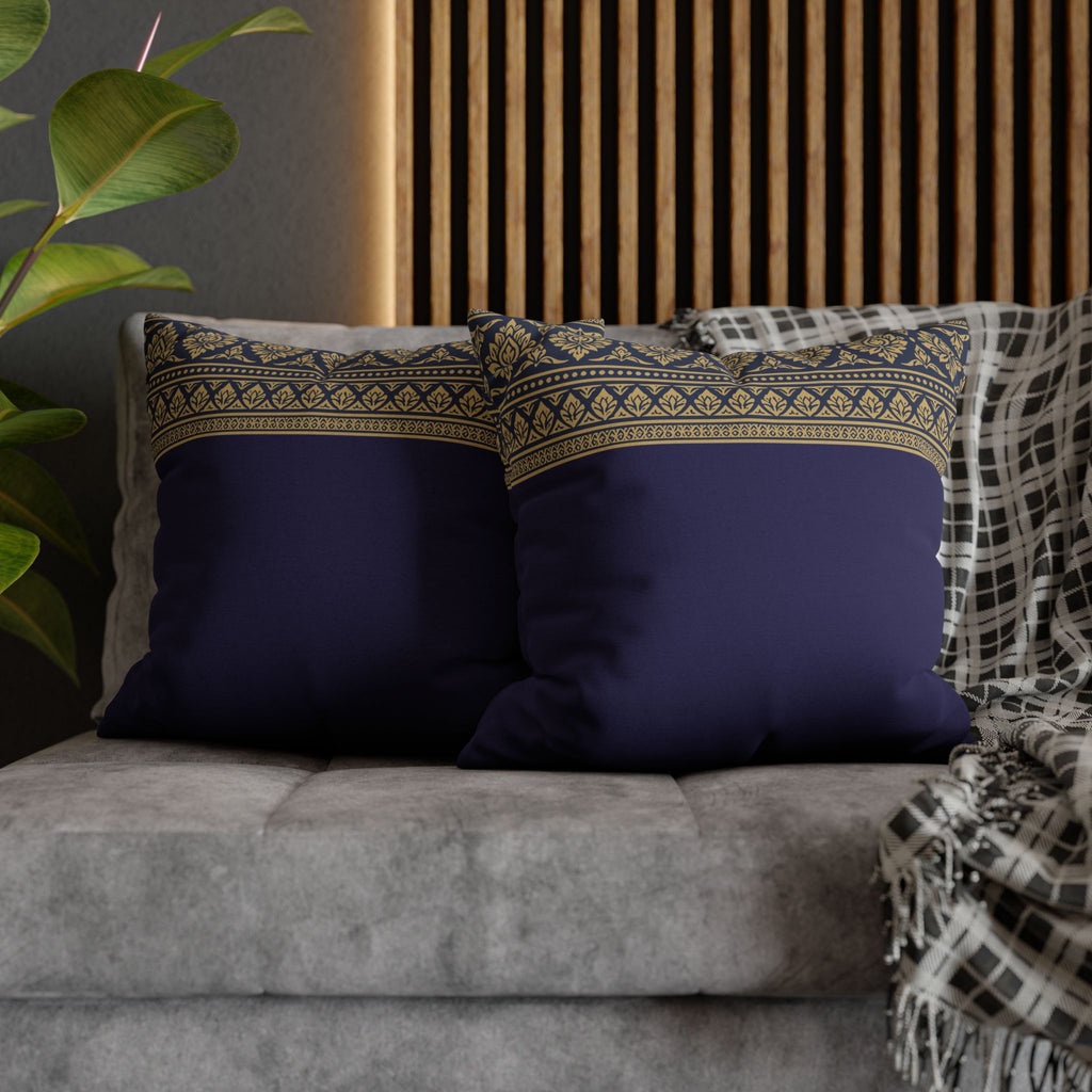 Navy & Gold Border Cushion Cover Sri Lankan Gift Pillowcase