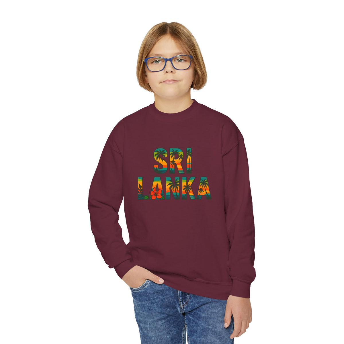 Sri Lanka Kids’ Crewneck Sweatshirt | Tropical Floral Lettering