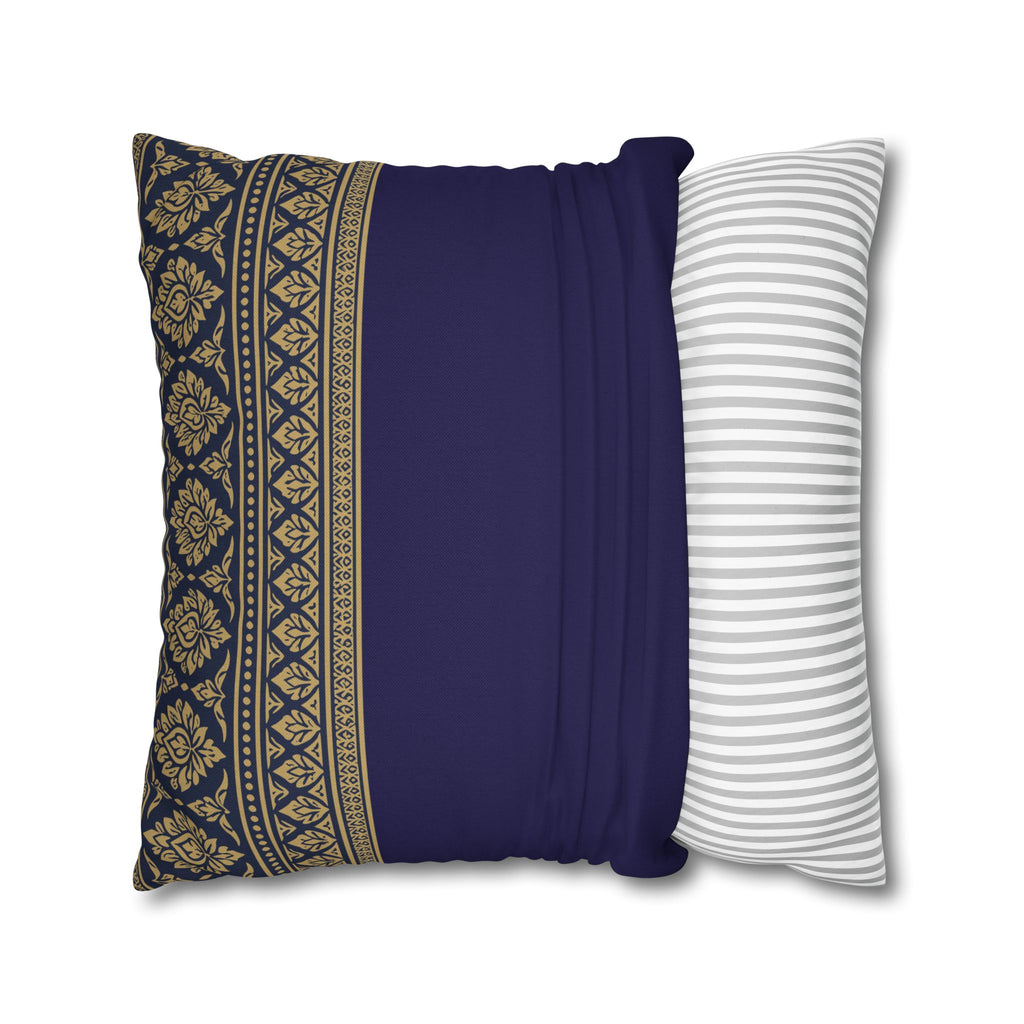 Navy & Gold Border Cushion Cover Sri Lankan Gift Pillowcase