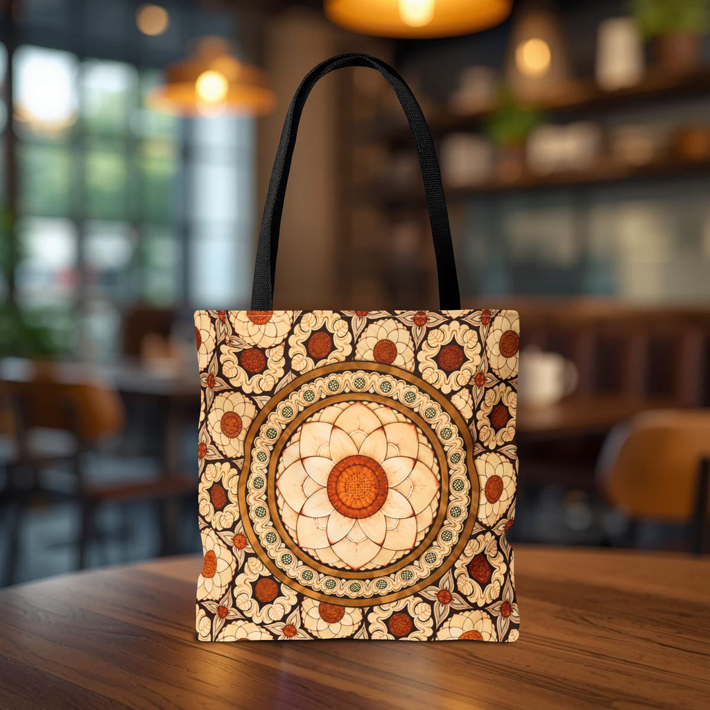 Sri Lankan Floral Mandala Tote Bag Cream & Terracotta