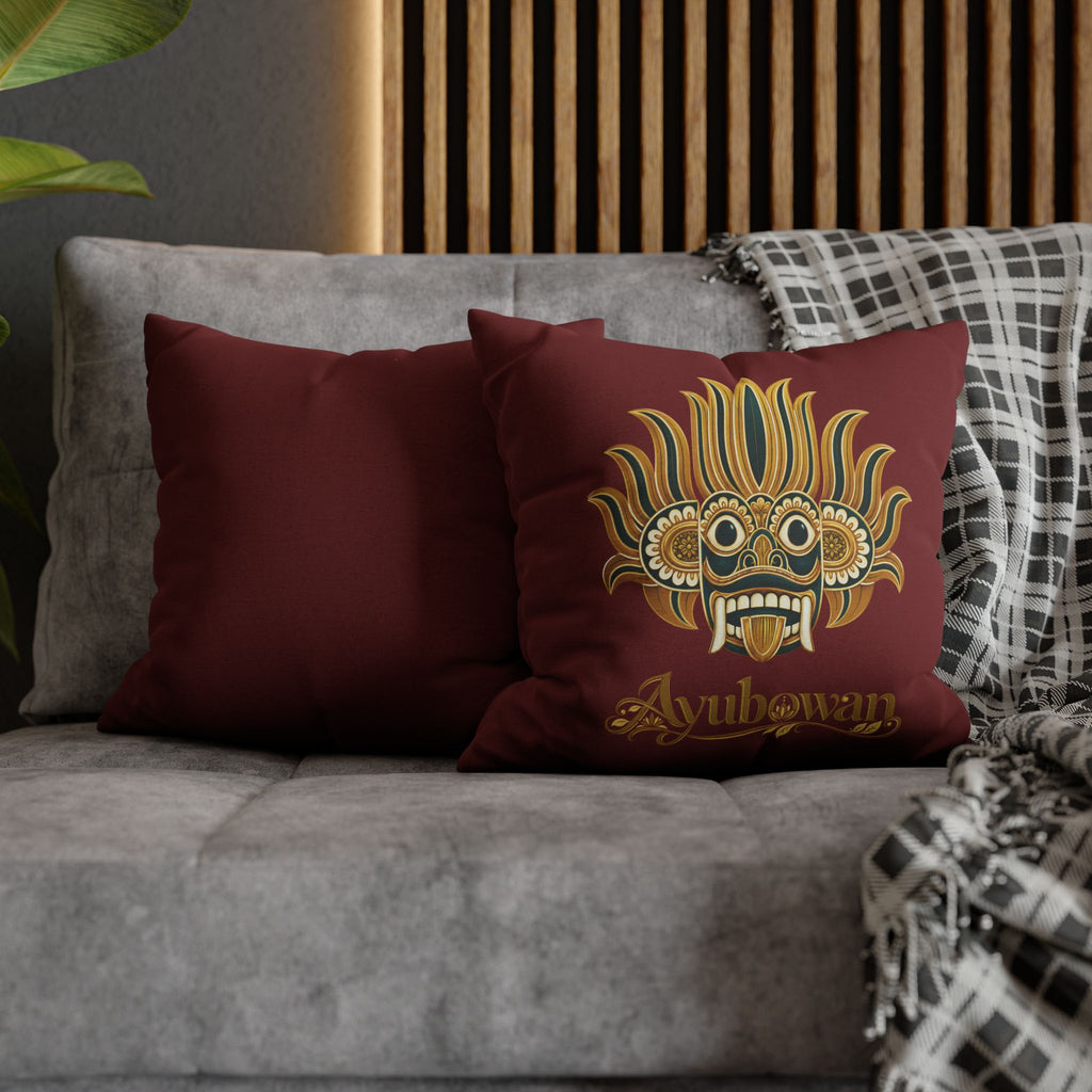 Ayubowan Mask Cushion Cover Maroon Sri Lankan Gift Pillowcase