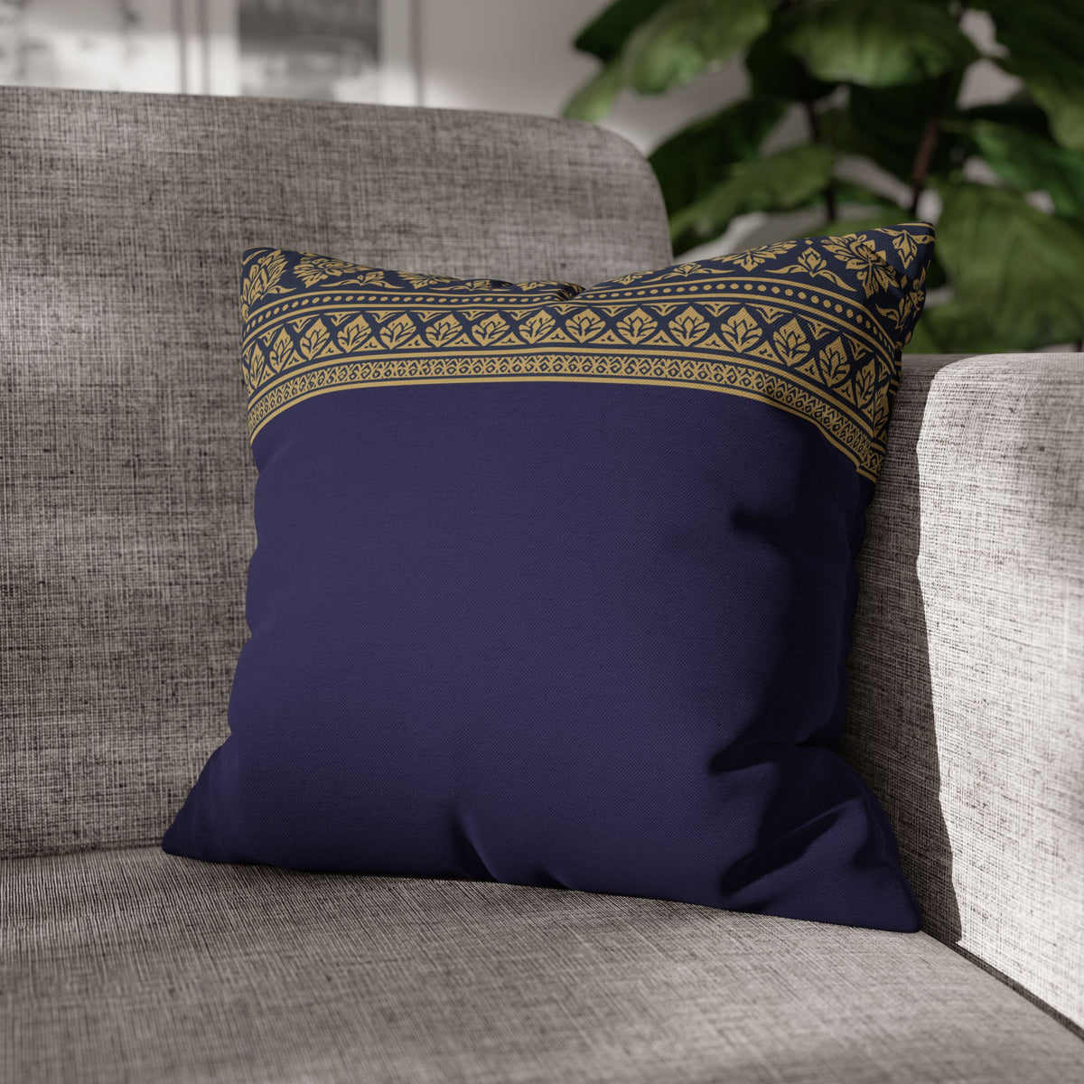 Navy & Gold Border Cushion Cover Sri Lankan Gift Pillowcase