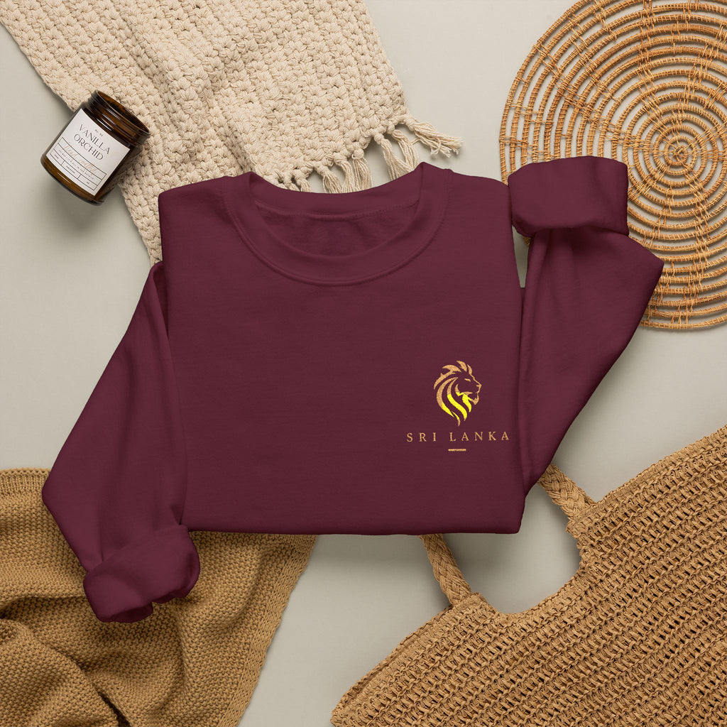 Embroideredlion face srilanka flag Minimal Palm Crest Sweatshirt — Small Tropical Logo Crewneck