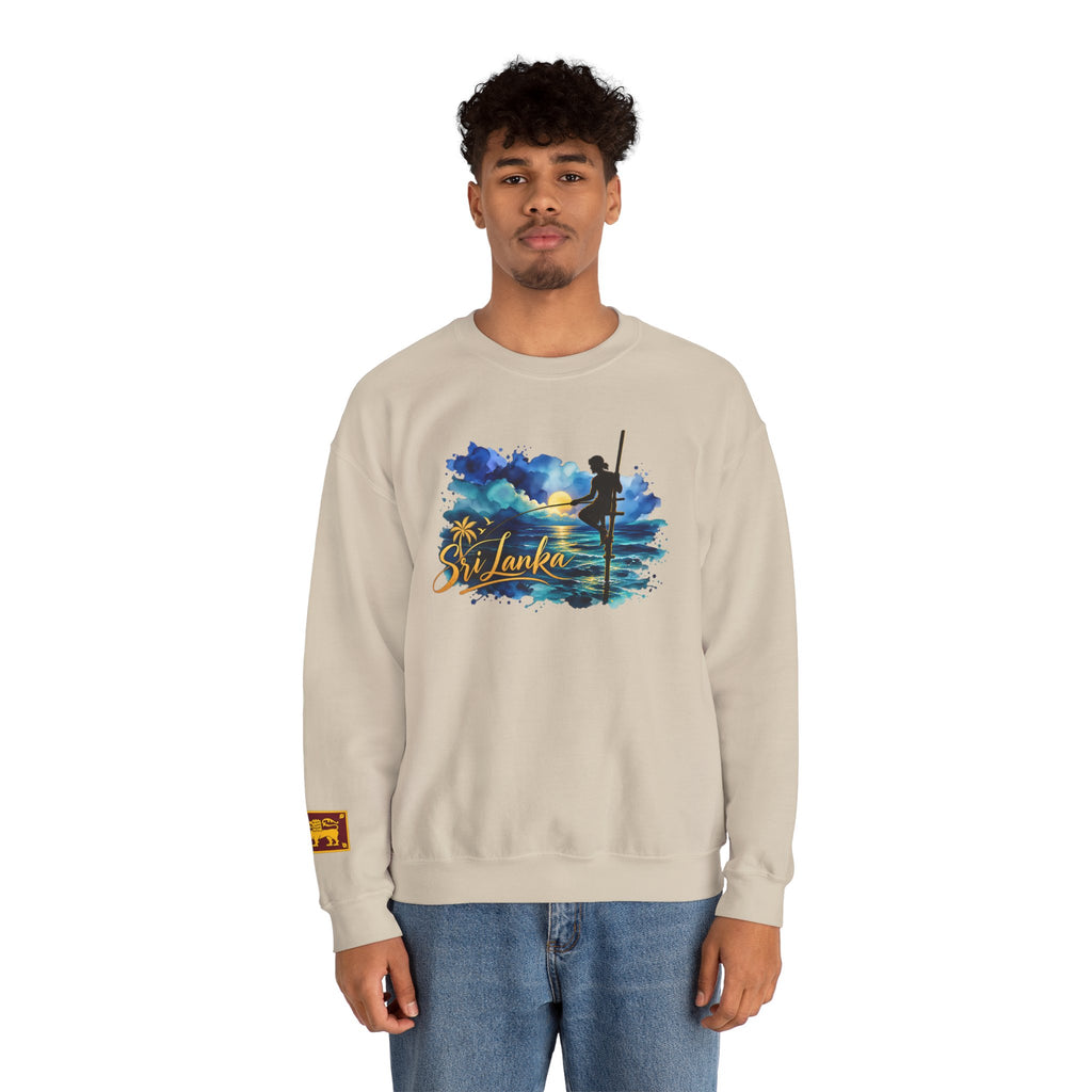 Sri Lanka Surf Crewneck Sweatshirt - Watercolor Stilt Fisherman Graphic