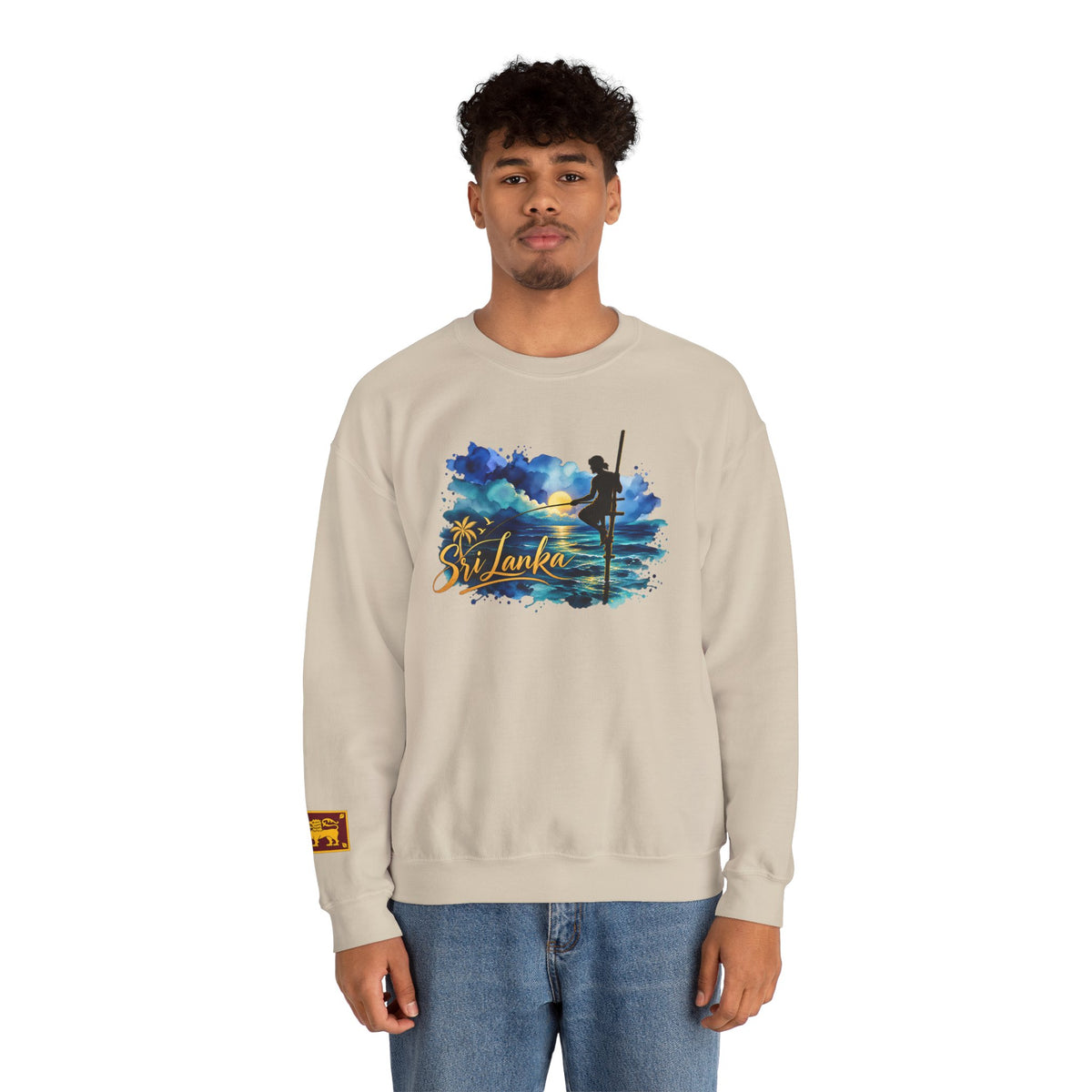 Sri Lanka Surf Crewneck Sweatshirt - Watercolor Stilt Fisherman Graphic