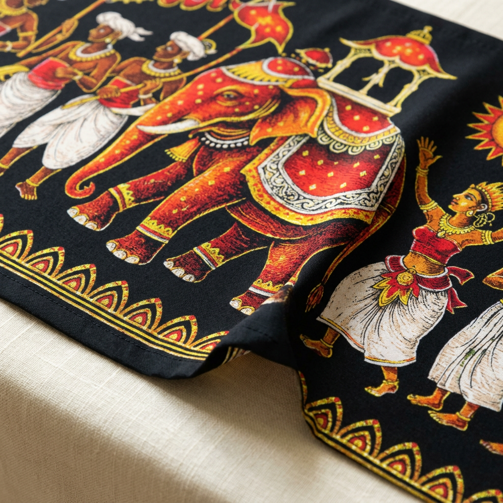 Sri Lanka Perahera Woven Wall Tapestry | Black & Gold Decor