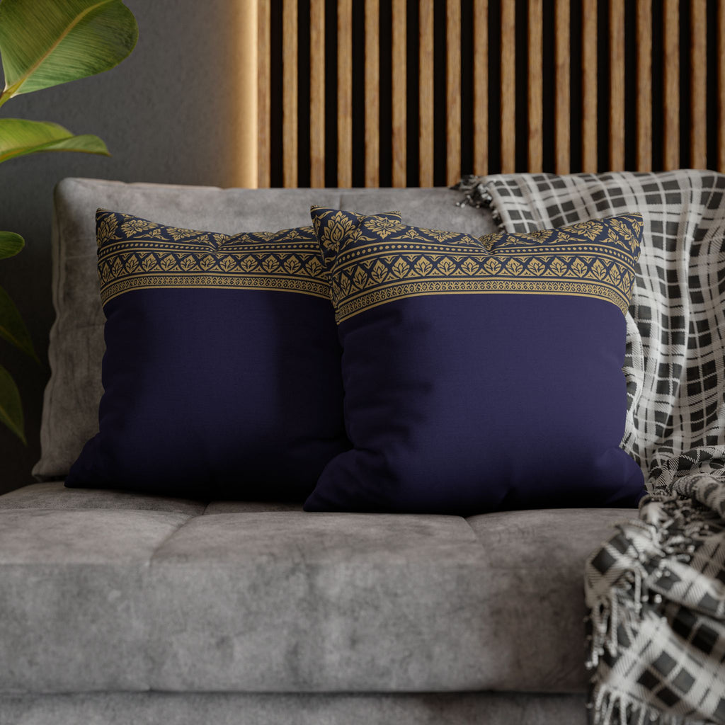 Navy & Gold Border Cushion Cover Sri Lankan Gift Pillowcase