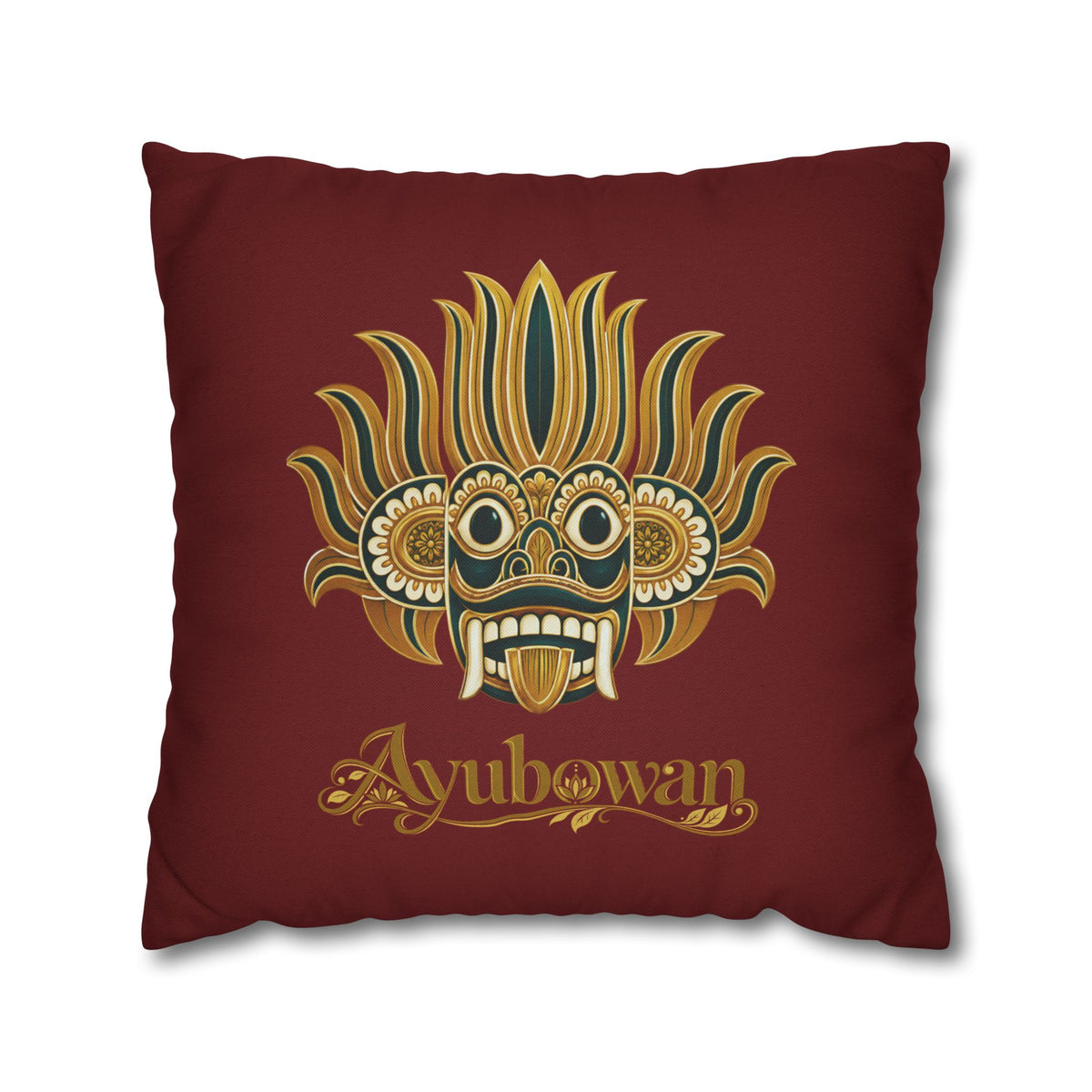 Ayubowan Mask Cushion Cover Maroon Sri Lankan Gift Pillowcase