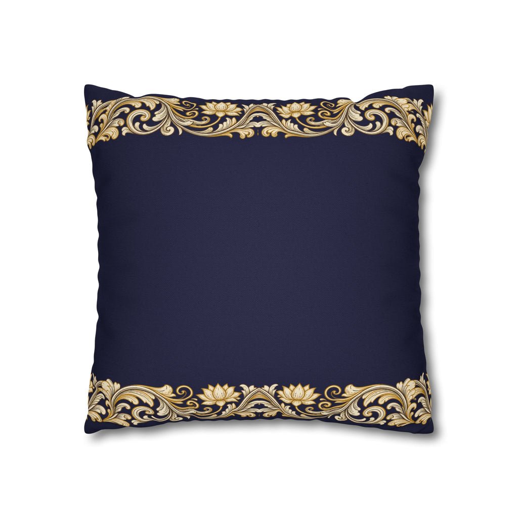 Baroque Gold Scroll Decorative Pillowcase — Navy Square Throw Pillow Cover