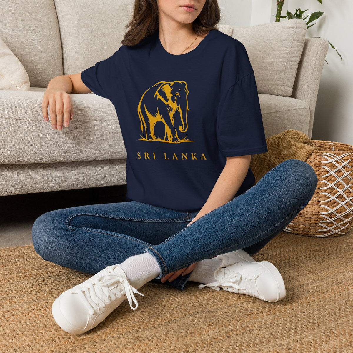 Sri Lanka Elephant Unisex T-Shirt Minimal Ochre Graphic Tee