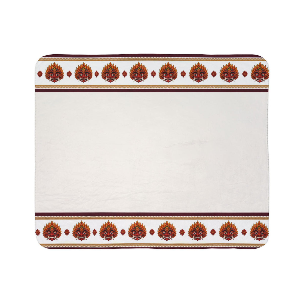 Raksha Mask Border Fleece Blanket Sri Lankan Devil Dance Sherpa Throw | Ceylon Culture Vibes