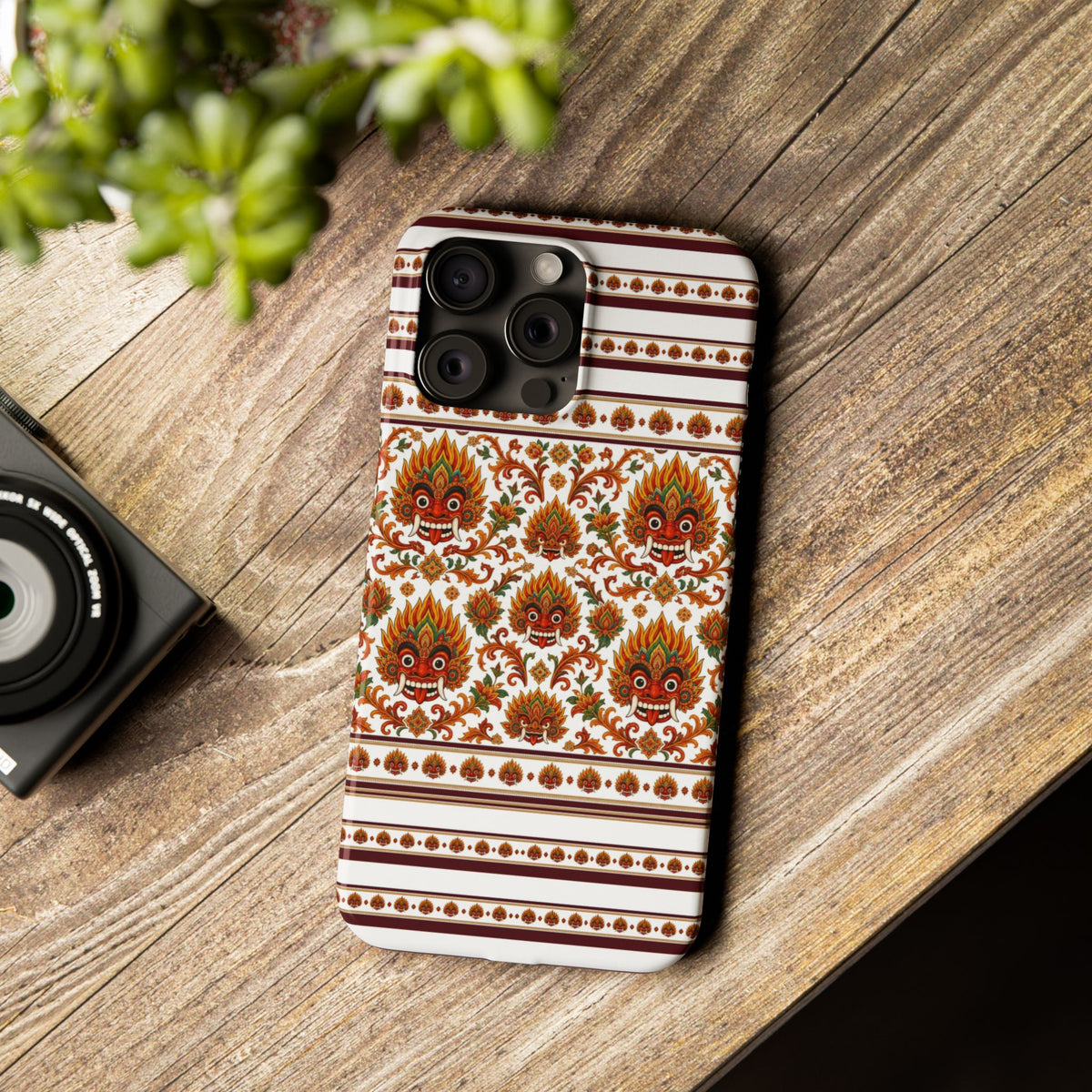 Sri Lankan Gift Slim Phone Case Raksha Floral Folk Mask Pattern